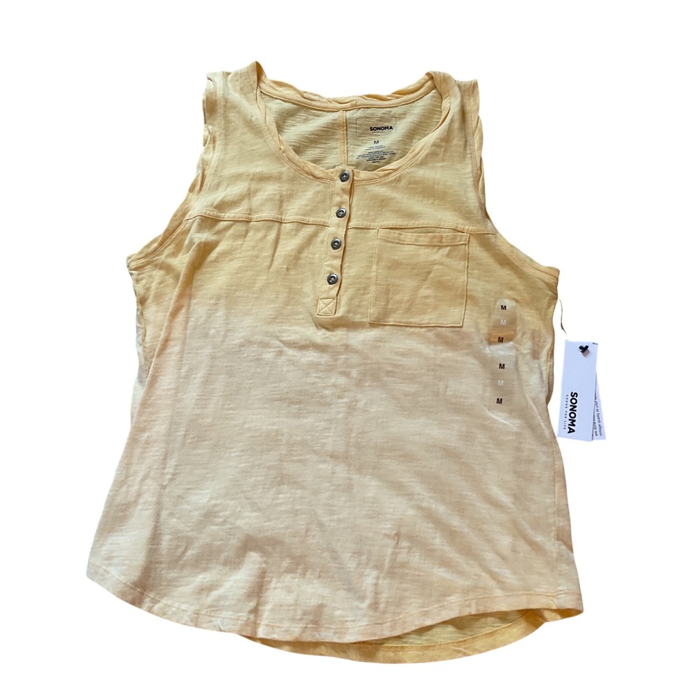 Sonoma Goods For Life Yellow Ombre Henley Tank‎ Top Sleeveless Cotton Slub M NWT